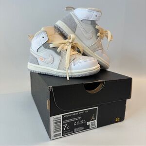 [DQ3724-100] Preschool Air Jordan 1 MID SE Craft PS Size 7C‎ White Phantom